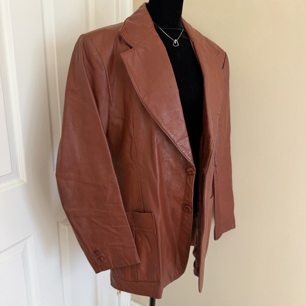VTG Rue Royale Nino Cerruti Mens Leather Jacket 44R Rust/Brown Fall Old Money - Picture 3 of 7